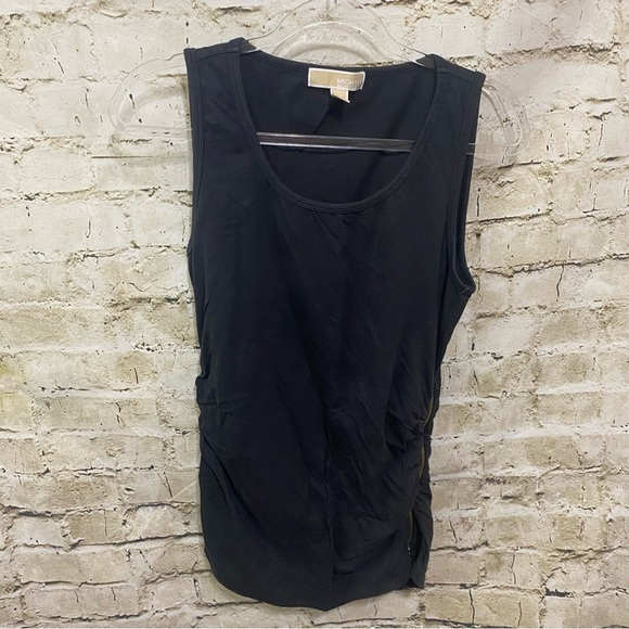 Michael Kors Black Gold Side Zip Ruched Cotton Stretch Tank Top - Picture 1 of 5